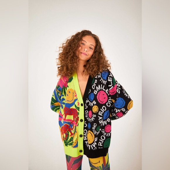 Farm Rio Mixed Prints Smiley® Cardigan - Picture 1 of 5